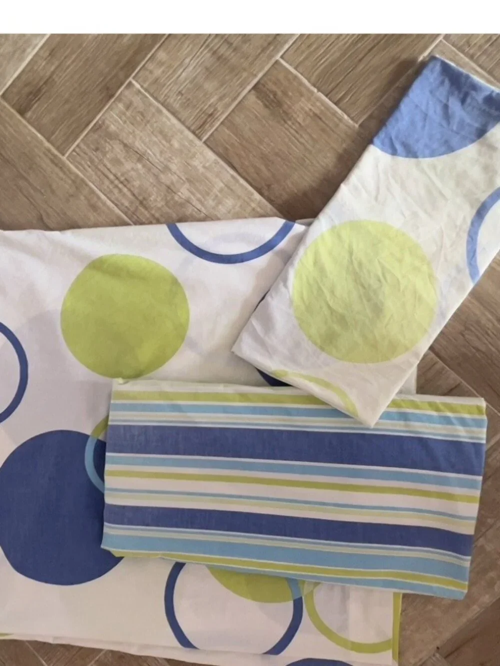 Retro King Size Sheet 3-pc Set Stripe Circle 1970s Cotton Poly Geometric Bedding